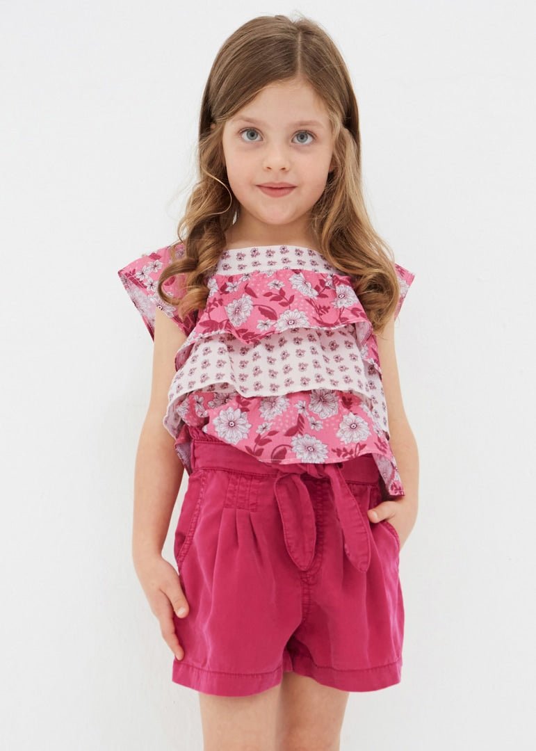 Pantaloncino morbido bambina Mayoral fiocco TENCEL™ Lyocell Hibisco - ErreGiModaBimbo