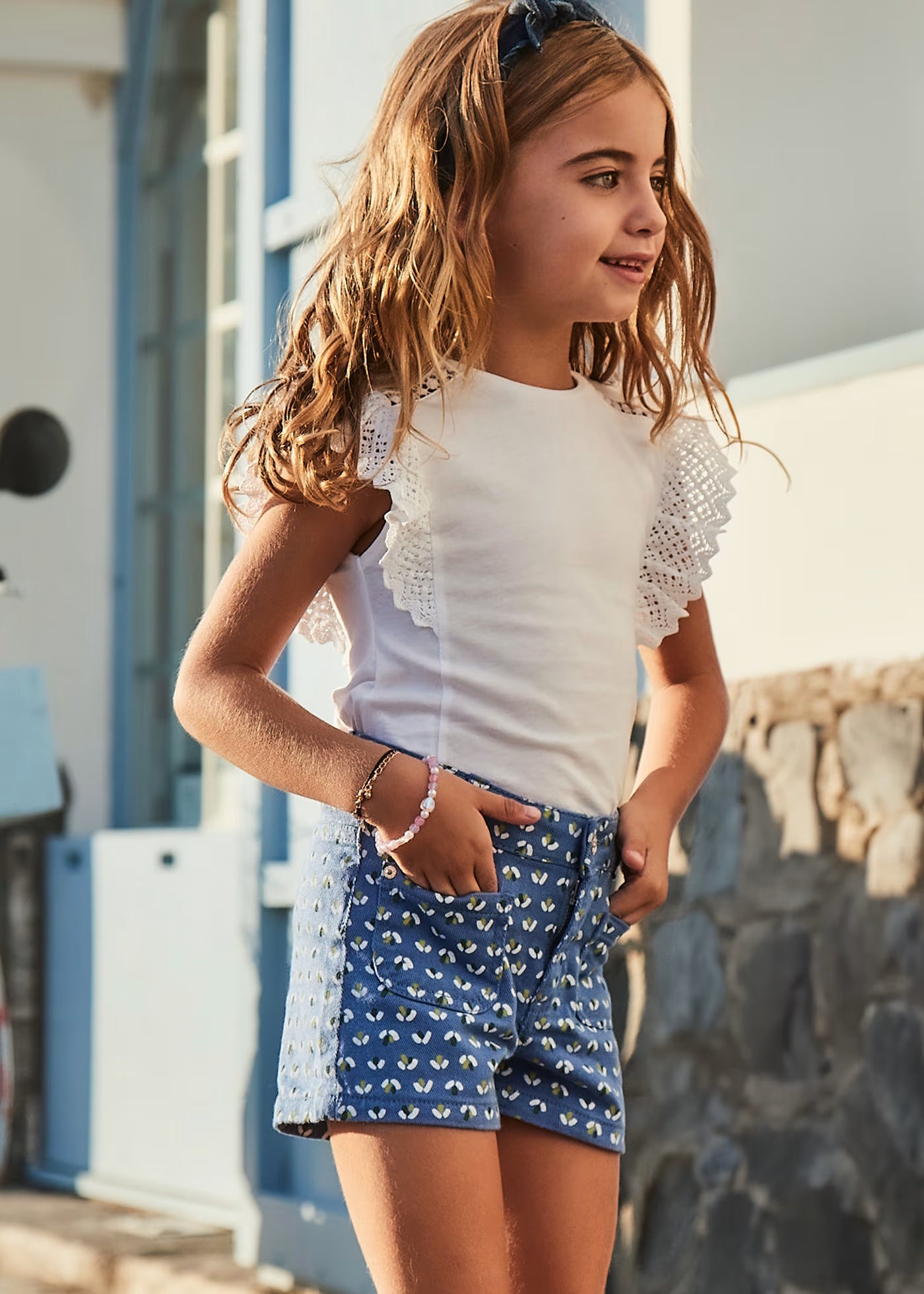 Pantaloncino stampato bambina Mayoral blu indaco fantasia Mayoral Indaco