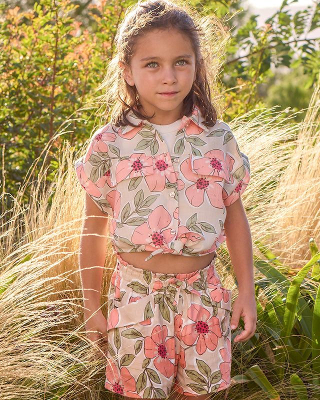 Pantaloncini bambina floreali Mayoral beige mandarino Mayoral 2 Anni 92cm