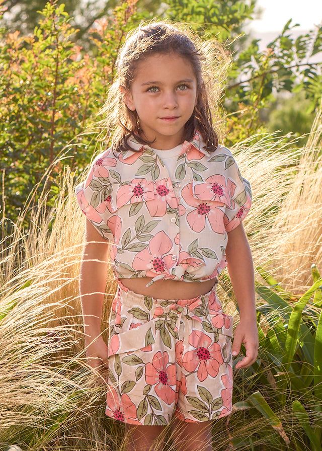 Pantaloncini bambina floreali Mayoral beige mandarino Mayoral 2 Anni 92cm