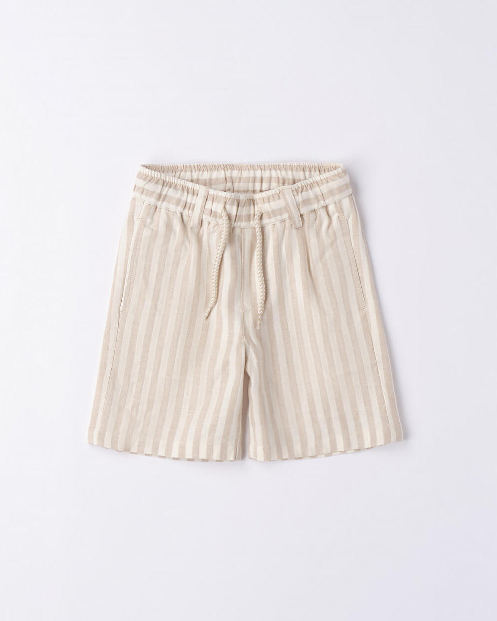 Pantalone corto elegante in lino bambino iDO fantasia righe beige iDO Beige