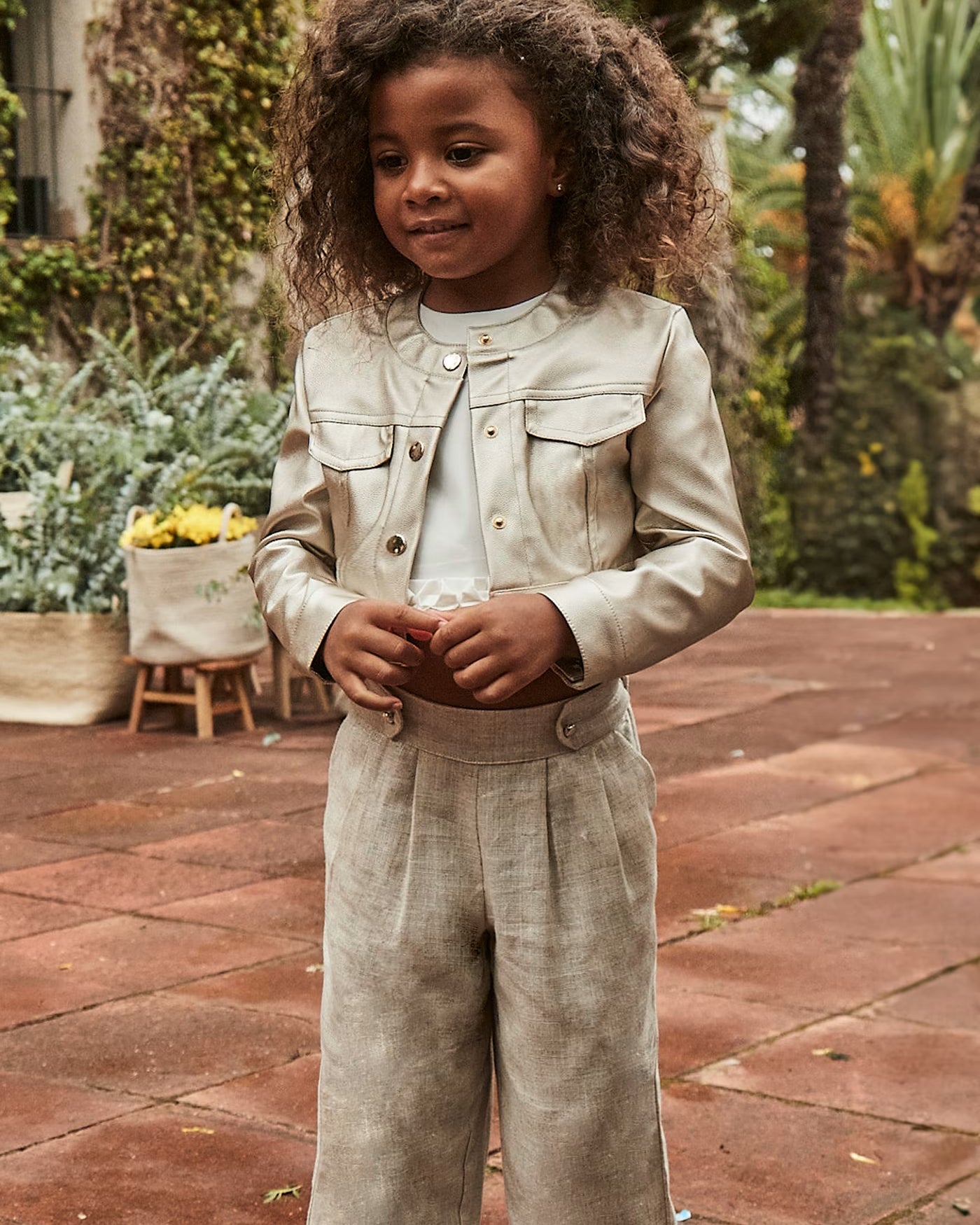 Pantalone coulotte lungo lino bambina Mayoral beige Mayoral Beige