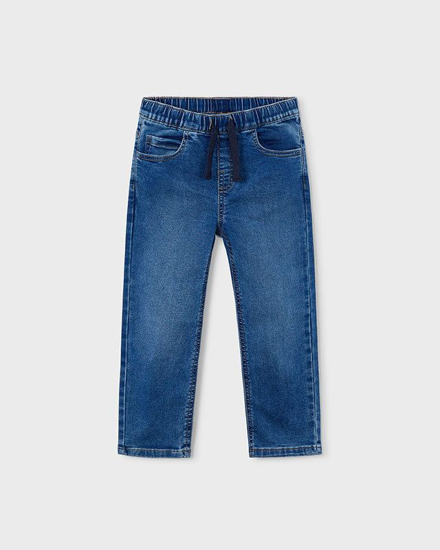 Pantaloni jeans blu per bambini con elastico in vita