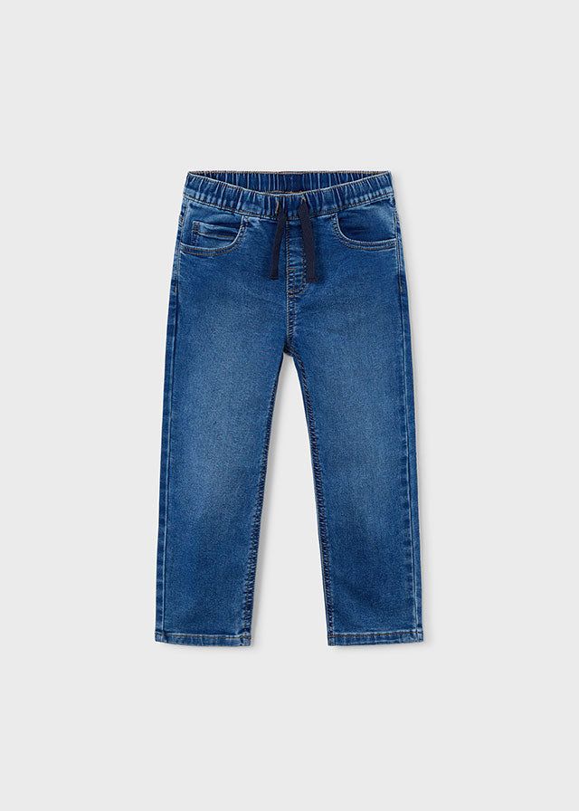 Pantaloni jeans blu per bambini con elastico in vita