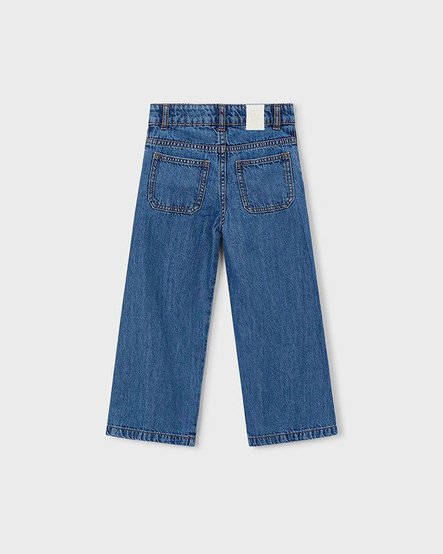 Pantaloni jeans bambina wide blu medio, retro con tasche