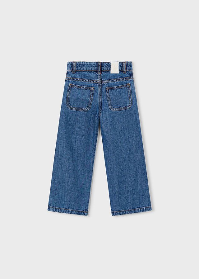 Pantaloni jeans bambina wide blu medio, retro con tasche