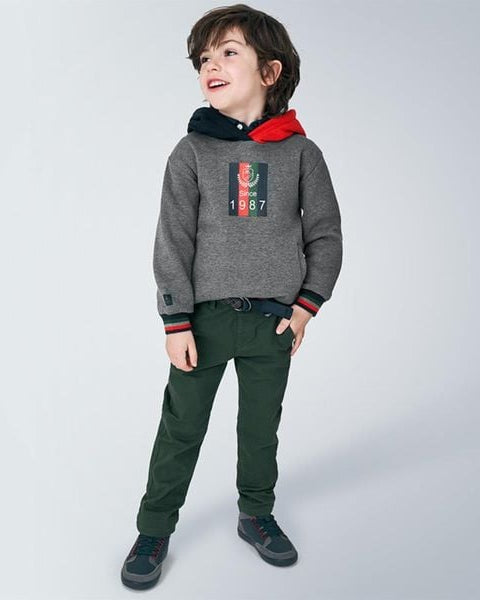 Pantaloni bambino Mayoral tessuto rigato verde con cintura - ErreGiModaBimbo