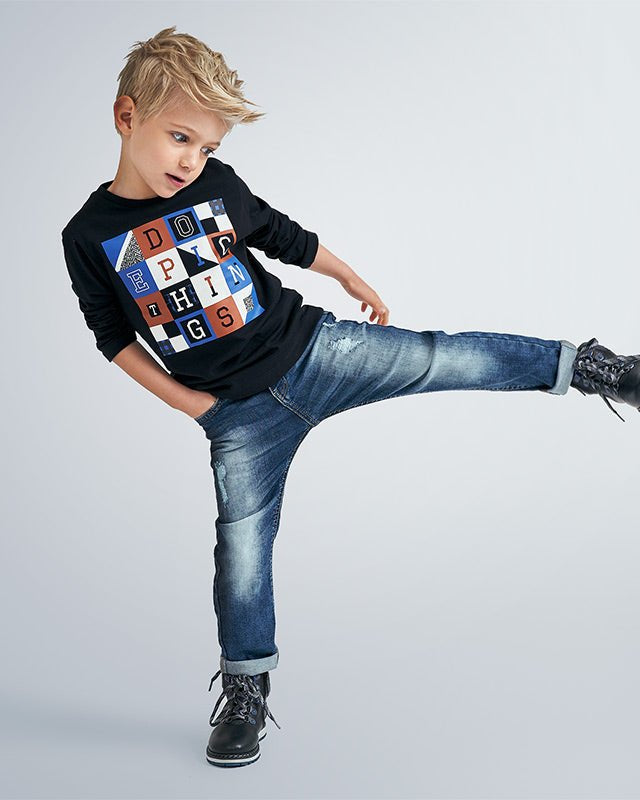 Pantaloni jeans bambino Mayoral effetto slavato strappato - ErreGiModaBimbo