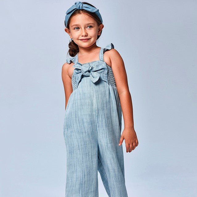 Pantloni salopette bambina Mayoral Jumpsuit fiocco Jeans - ErreGiModaBimbo