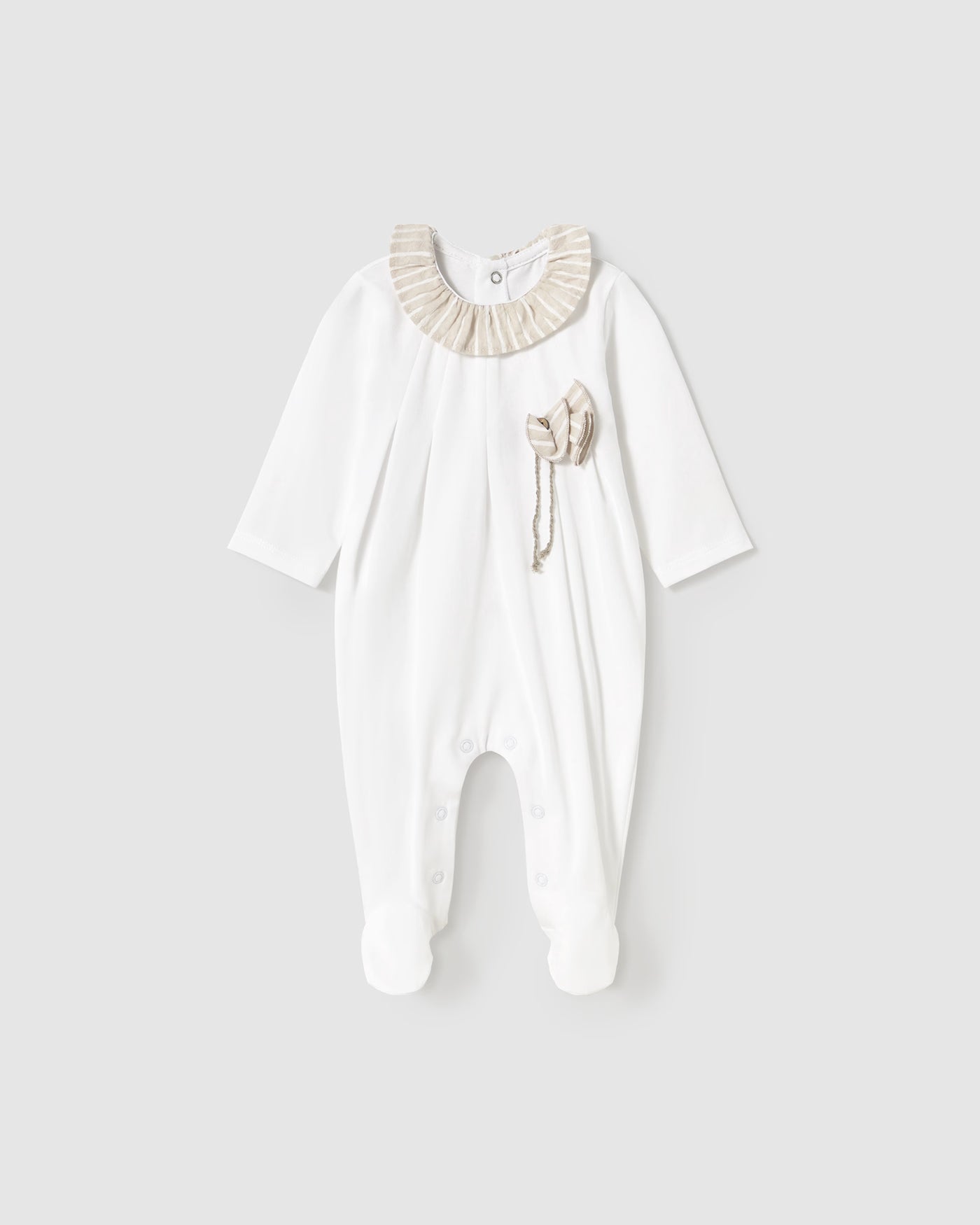 Tutina neonata Mayoral Newborn bianca colletto beige righe Mayoral Bianco