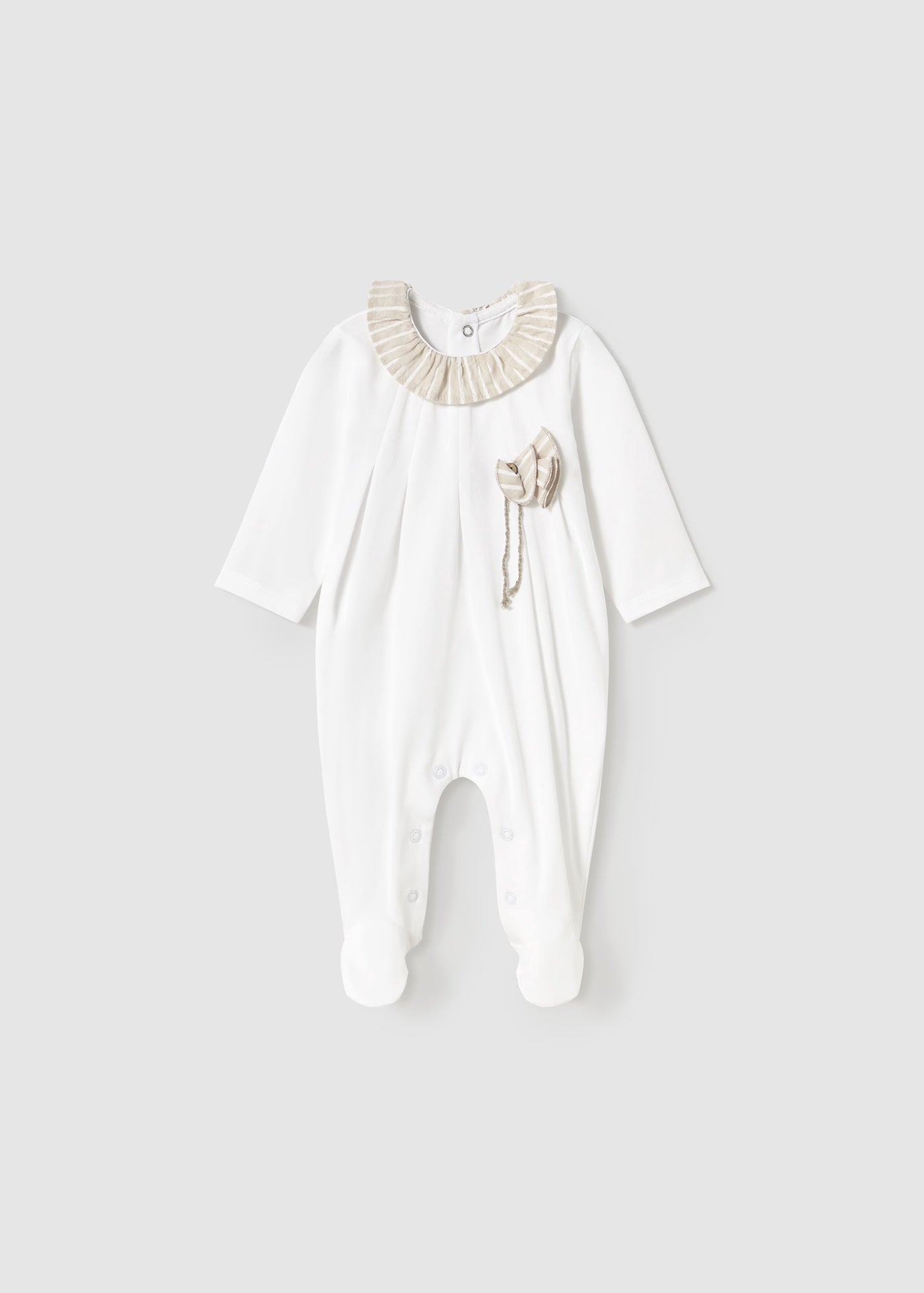Tutina neonata Mayoral Newborn bianca colletto beige righe Mayoral Bianco
