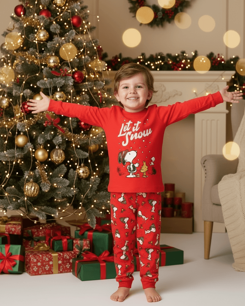 Pigiama caldo cotone iDO Snoopy Natale rosso iDO 12 Mesi 80cm