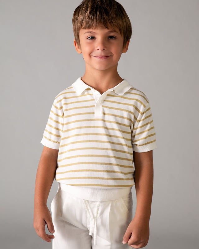 Polo bambino Mayoral cotone panna righe beige elegante Mayoral 2 Anni 92cm