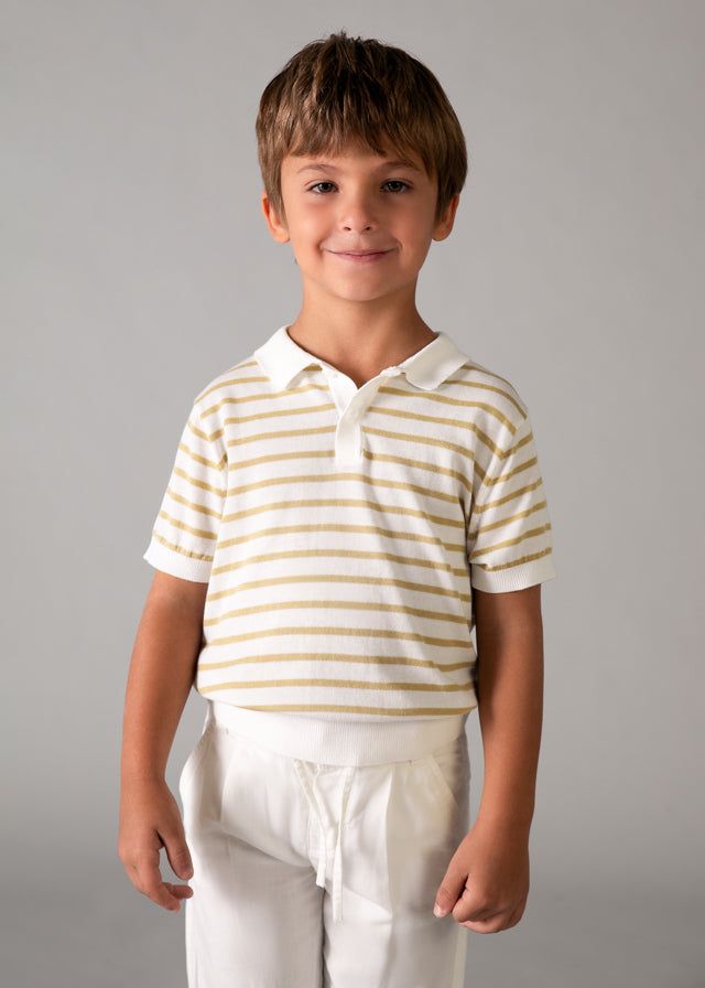 Polo bambino Mayoral cotone panna righe beige elegante Mayoral 2 Anni 92cm