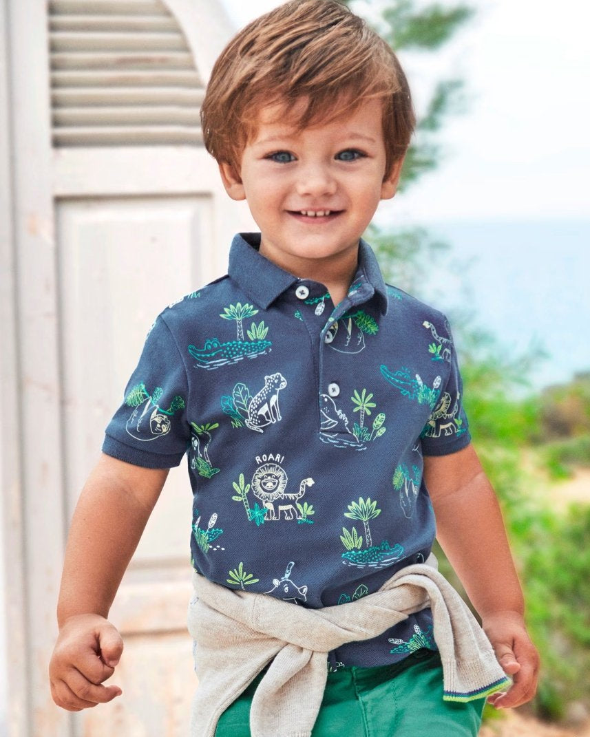 Polo piquè neonato Mayoral blu indaco coccodrilli Mayoral Indaco