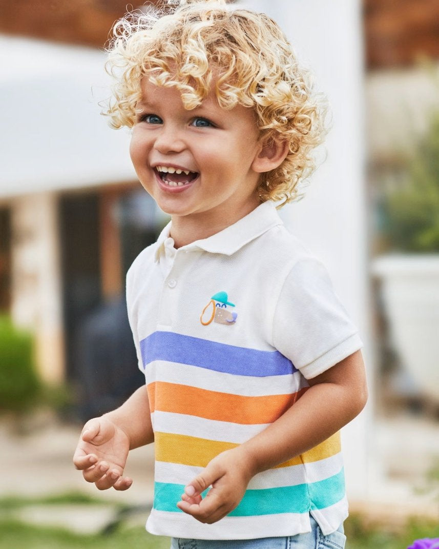 Polo piquè neonato Mayoral righe colorate Mayoral Panna