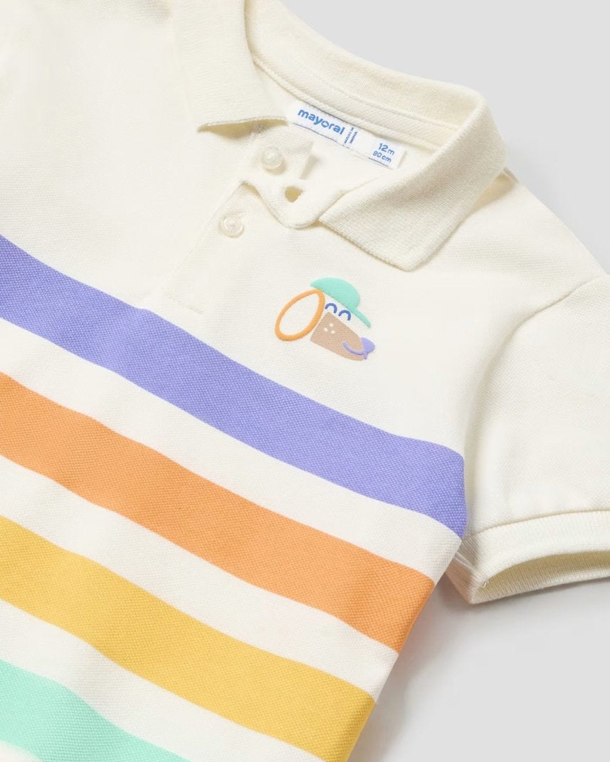 Polo piquè neonato Mayoral righe colorate Mayoral Panna