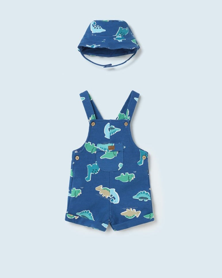 Salopette corta in cotone sostenibile con cappello neonato blu - ErreGiModaBimbo
