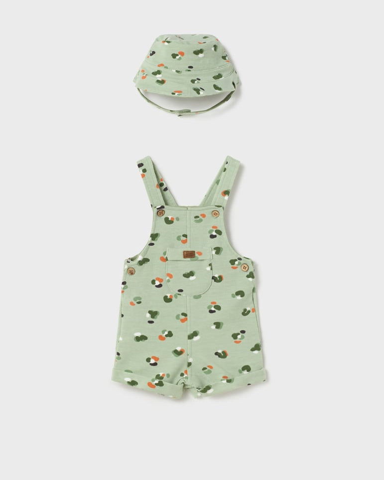 Salopette corta in cotone sostenibile con cappello neonato verde - ErreGiModaBimbo