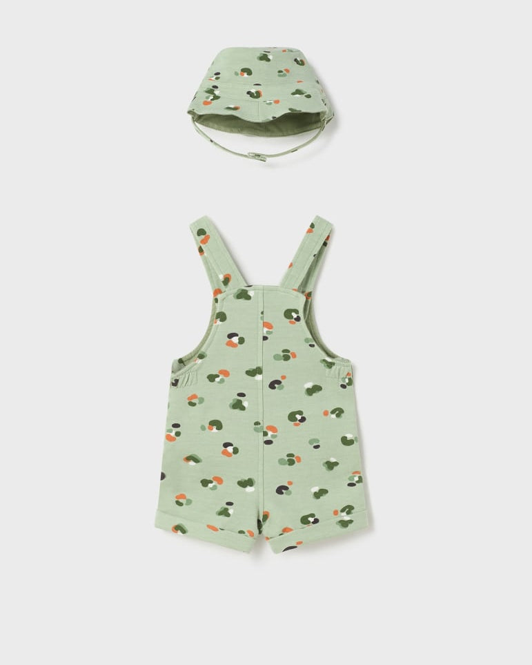 Salopette corta in cotone sostenibile con cappello neonato verde - ErreGiModaBimbo