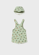 Salopette corta in cotone sostenibile con cappello neonato verde - ErreGiModaBimbo