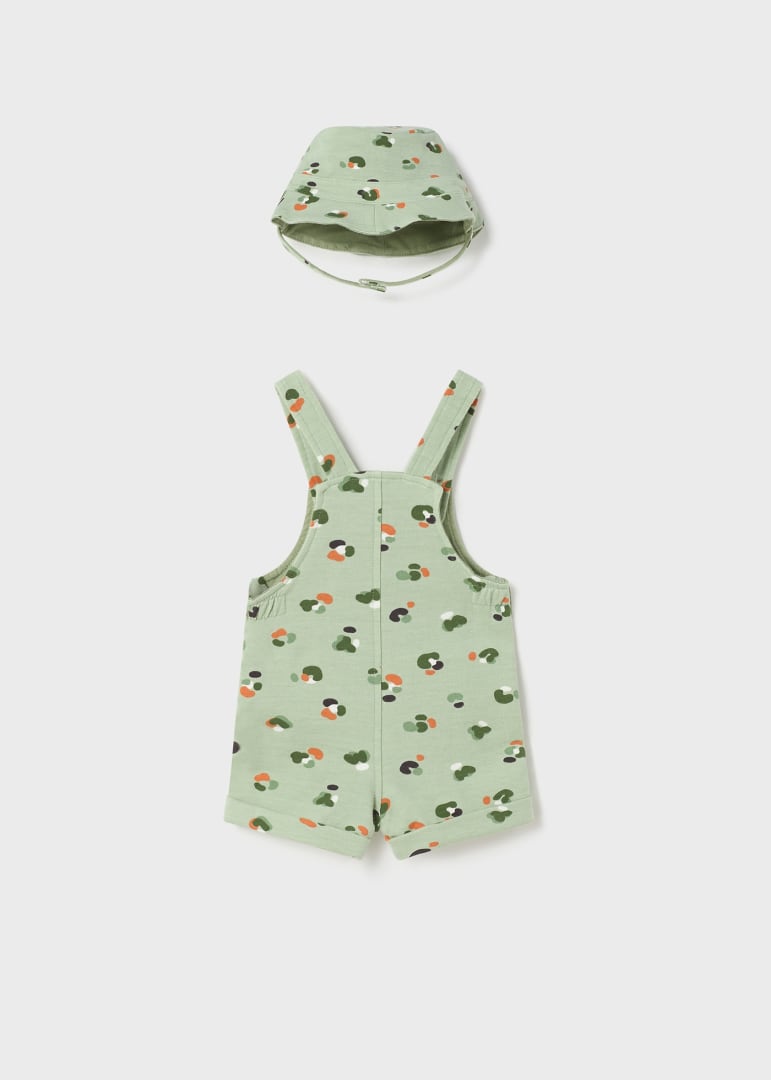 Salopette corta in cotone sostenibile con cappello neonato verde - ErreGiModaBimbo