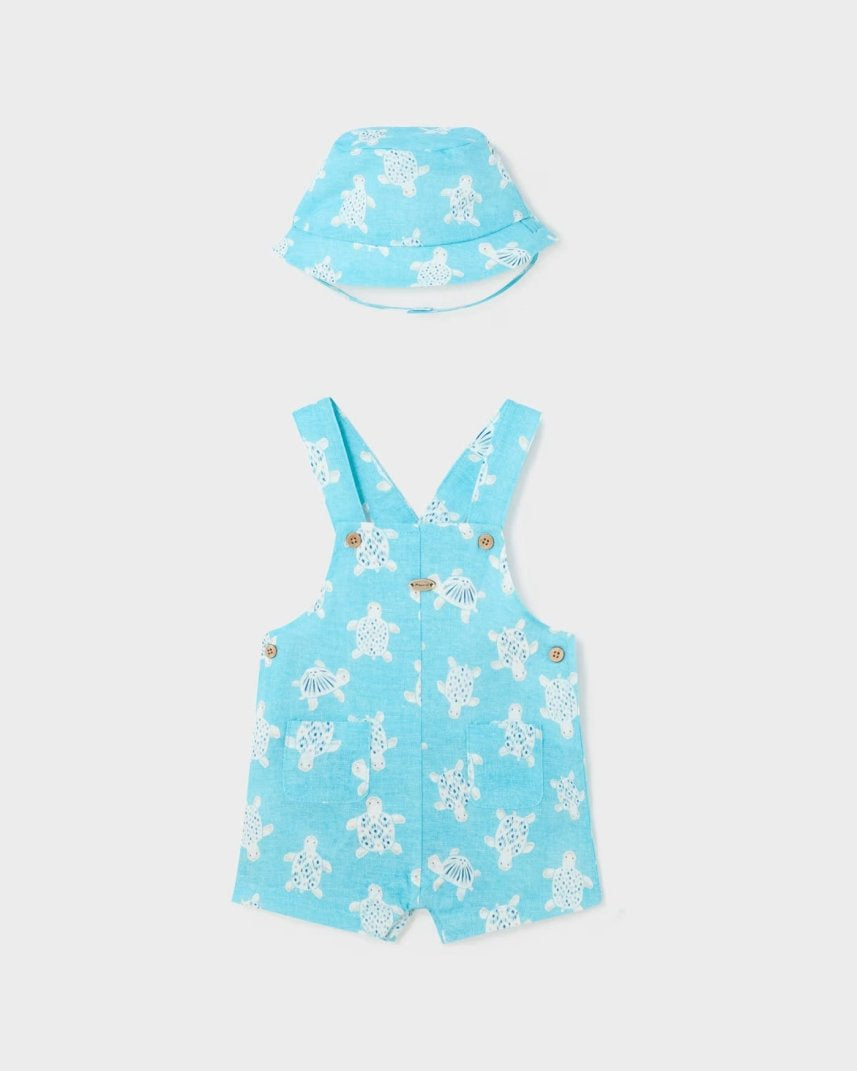 Salopette in lino con cappello neonato Mayoral Newborn azzurro Tartarughe Mayoral Azzurro