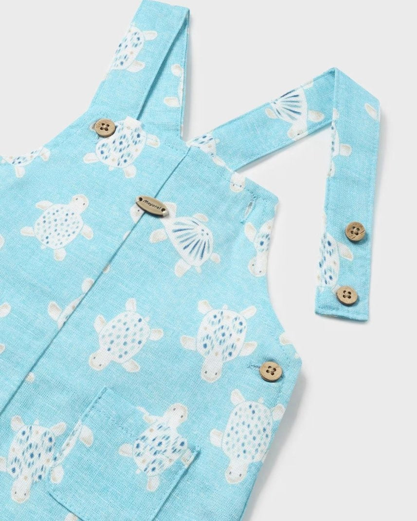 Salopette in lino con cappello neonato Mayoral Newborn azzurro Tartarughe Mayoral Azzurro
