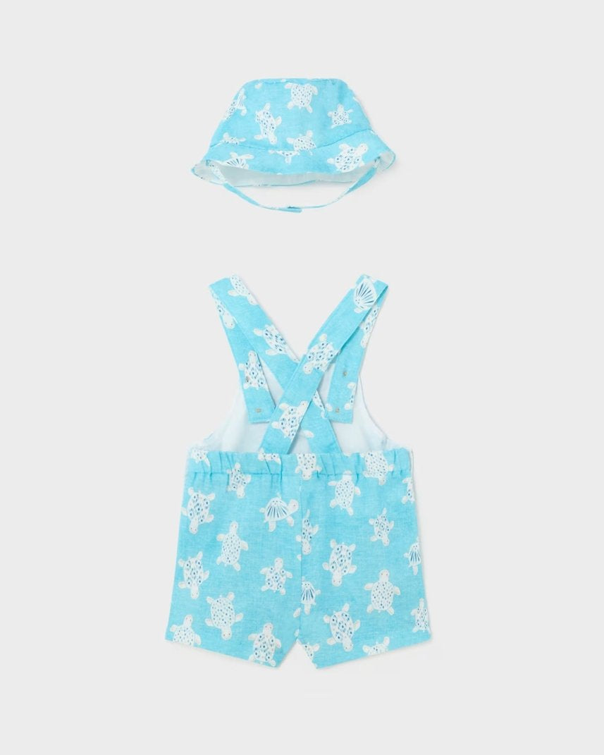 Salopette in lino con cappello neonato Mayoral Newborn azzurro Tartarughe Mayoral Azzurro
