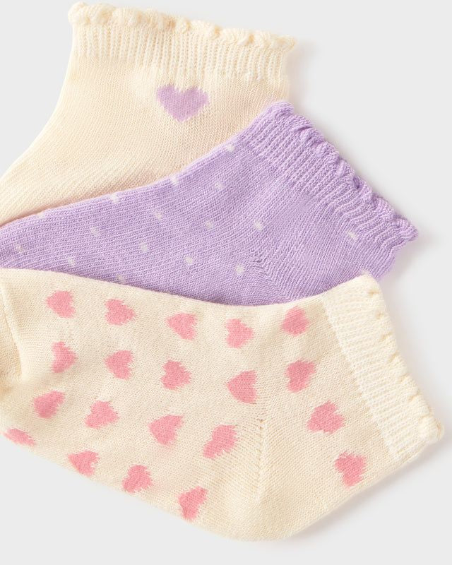 Set 3 calzini corti neonata Mayoral cuori lilla e panna Mayoral 6 Mesi 68cm
