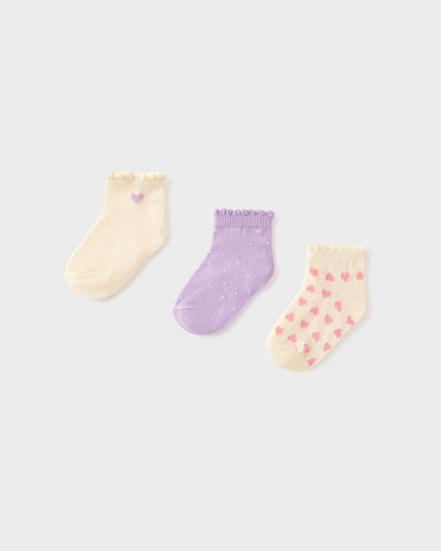 Set 3 calzini corti neonata Mayoral cuori lilla e panna Mayoral 6 Mesi 68cm
