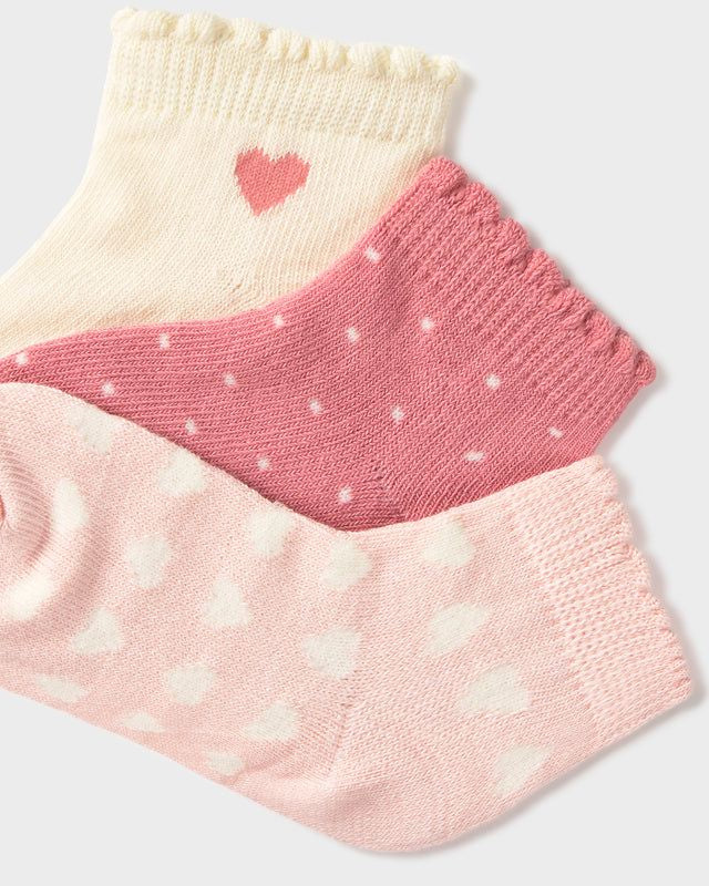 Set 3 calzini corti neonata Mayoral cuori rosa e panna Mayoral 6 Mesi 68cm