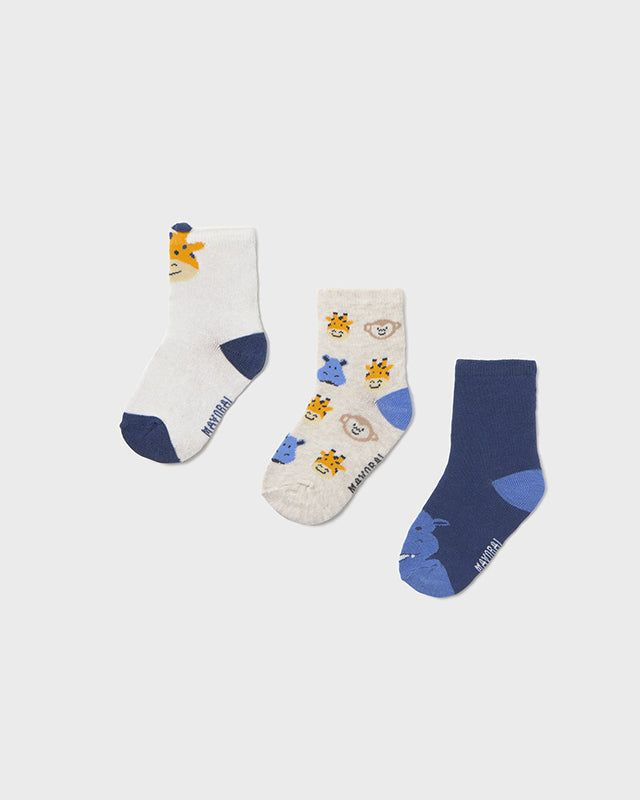 Set 3 calzini corti neonato Mayoral safari blu e pietra Mayoral 6 Mesi 68cm