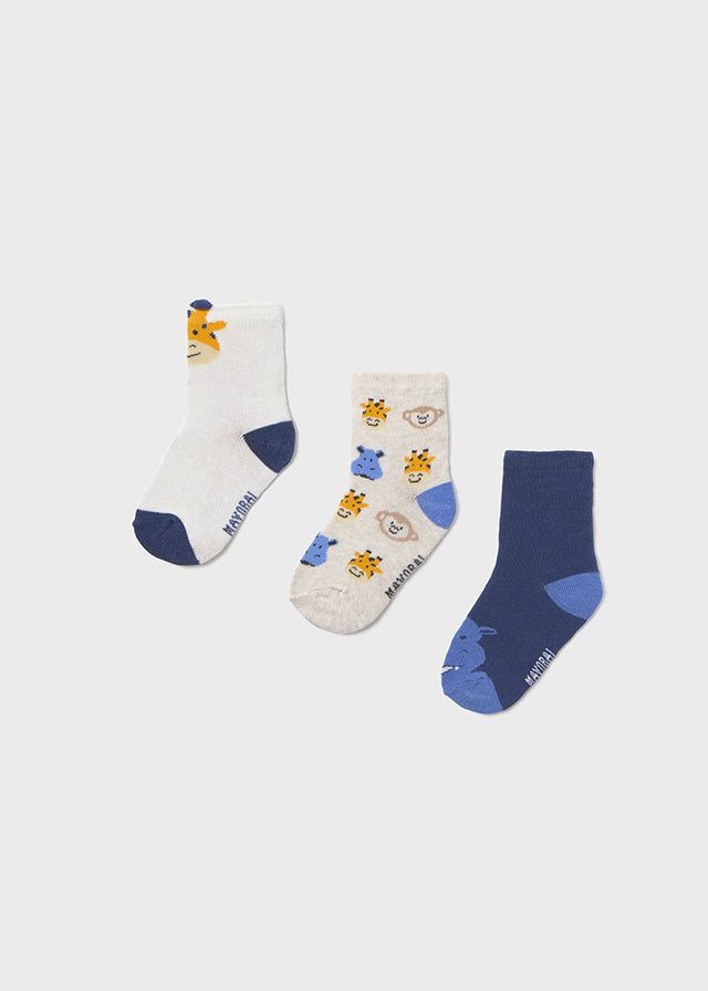 Set 3 calzini corti neonato Mayoral safari blu e pietra Mayoral 6 Mesi 68cm