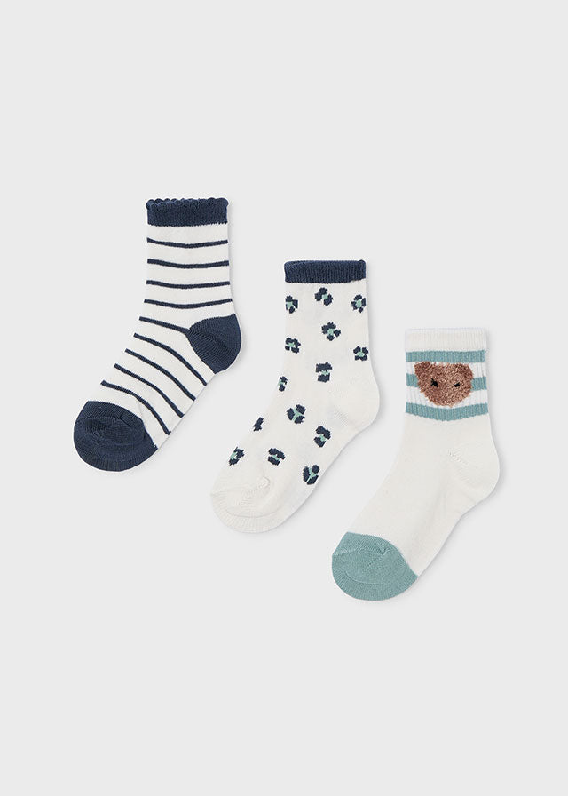 Set 3 paia calzini bambina Mayoral orsetto teddy righe verdi Mayoral