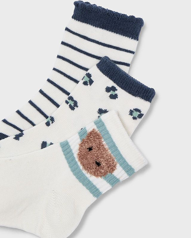 Set 3 paia calzini bambina Mayoral orsetto teddy righe verdi Mayoral