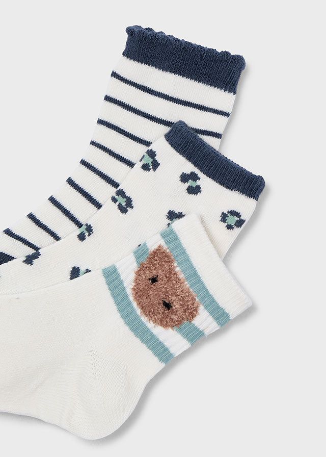 Set 3 paia calzini bambina Mayoral orsetto teddy righe verdi Mayoral