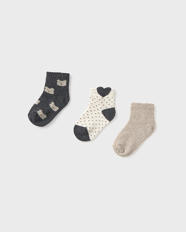 Set 3 paia calzini neonata Mayoral orsetti grigio-beige Mayoral 6 Mesi 68cm