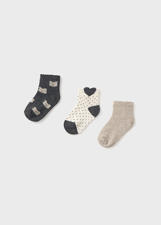 Set 3 paia calzini neonata Mayoral orsetti grigio-beige Mayoral 6 Mesi 68cm