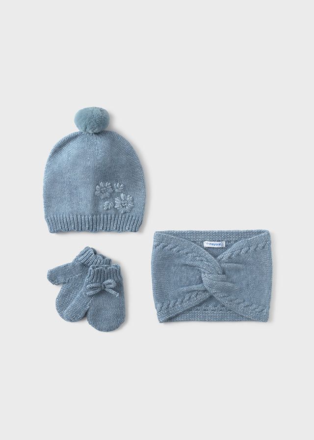 Set 3 pezzi cappello e scaldacollo + guanti neonata Mayoral celeste Mayoral 6 Mesi 68cm