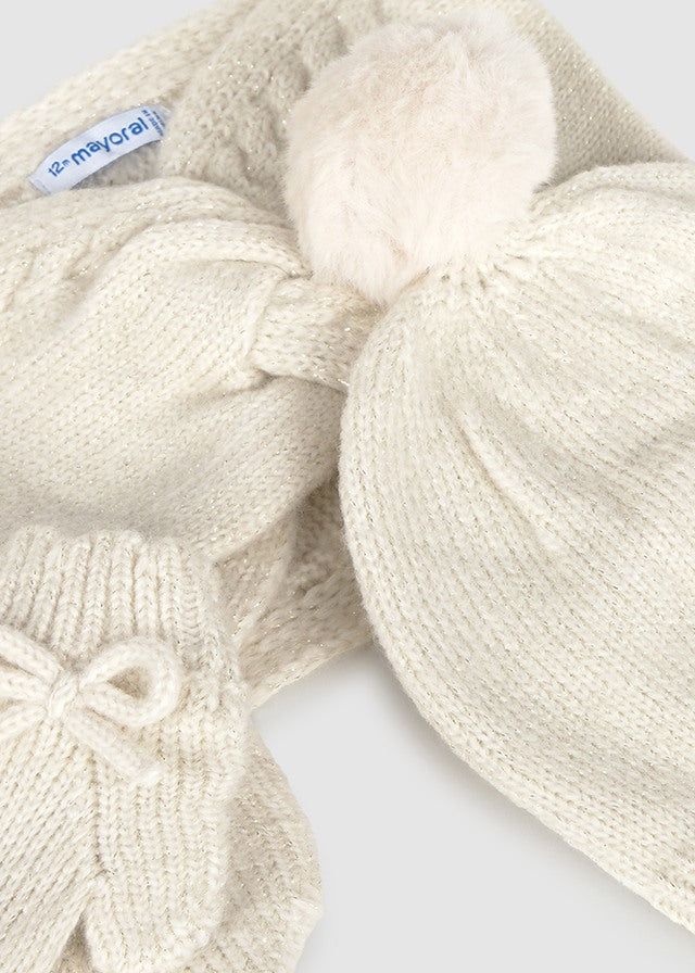 Set 3 pezzi cappello e scaldacollo + guanti neonata Mayoral panna Mayoral 6 Mesi 68cm