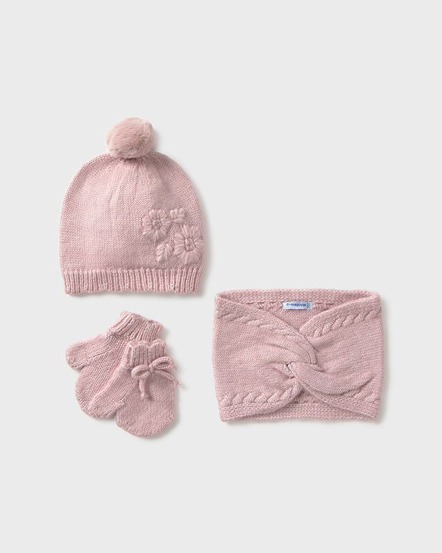 Set 3 pezzi cappello e scaldacollo + guanti neonata Mayoral rosa Mayoral 6 Mesi 68cm