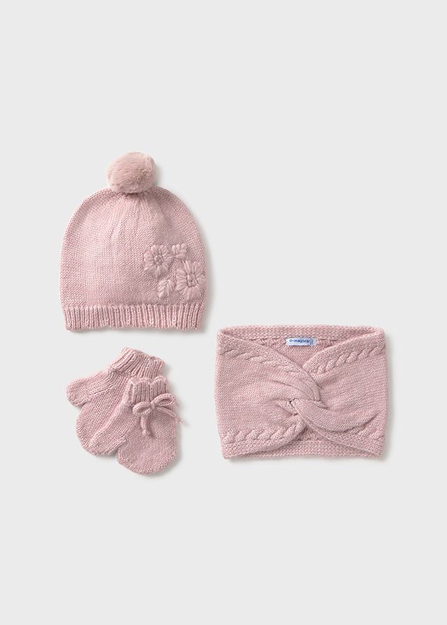 Set 3 pezzi cappello e scaldacollo + guanti neonata Mayoral rosa Mayoral 6 Mesi 68cm