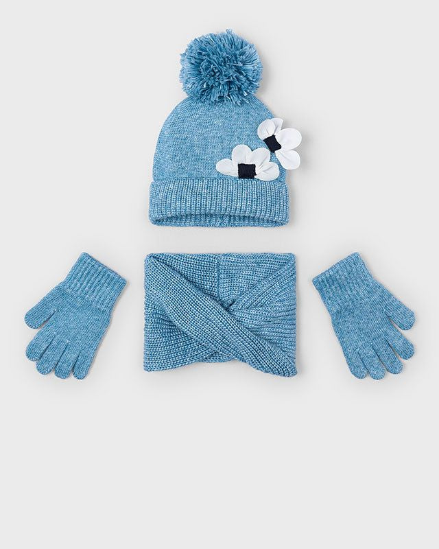 Set 3 pezzi cappello+scaldacollo+guanti bambina Mayoral fiore celeste Mayoral 4 Anni 104cm