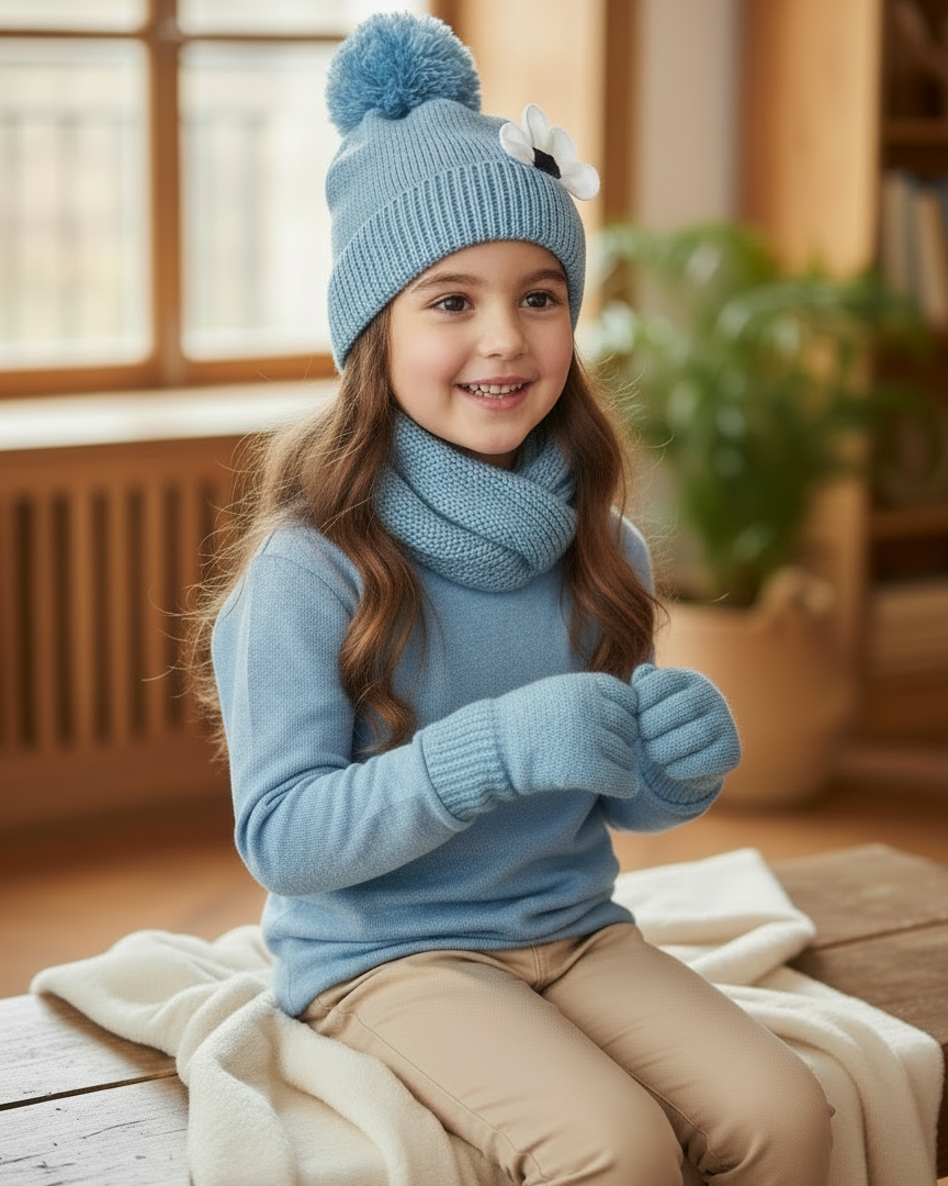 Set 3 pezzi cappello+scaldacollo+guanti bambina Mayoral fiore celeste Mayoral 4 Anni 104cm