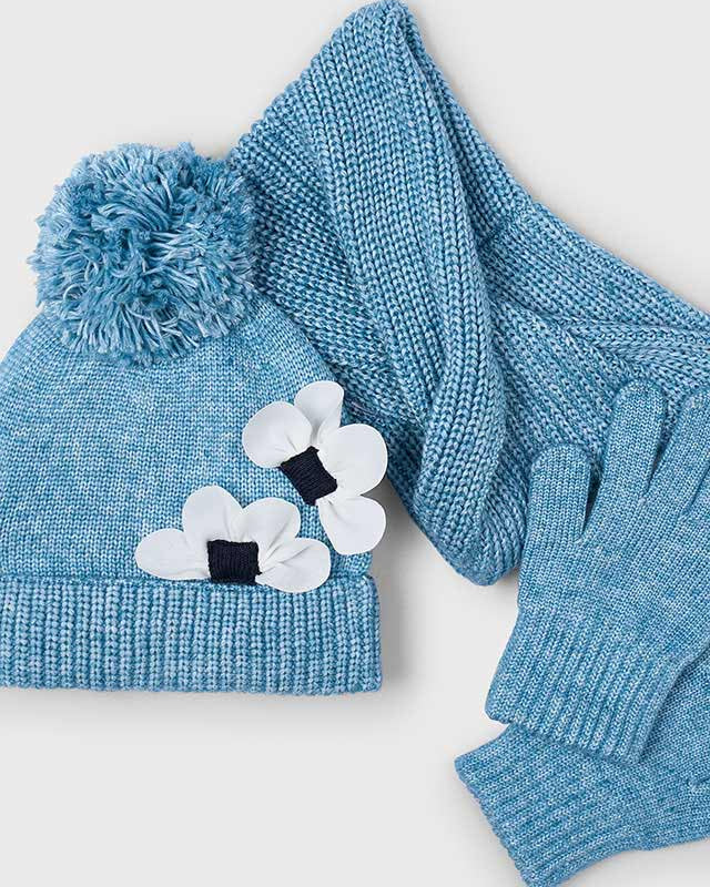 Set 3 pezzi cappello+scaldacollo+guanti bambina Mayoral fiore celeste Mayoral 4 Anni 104cm