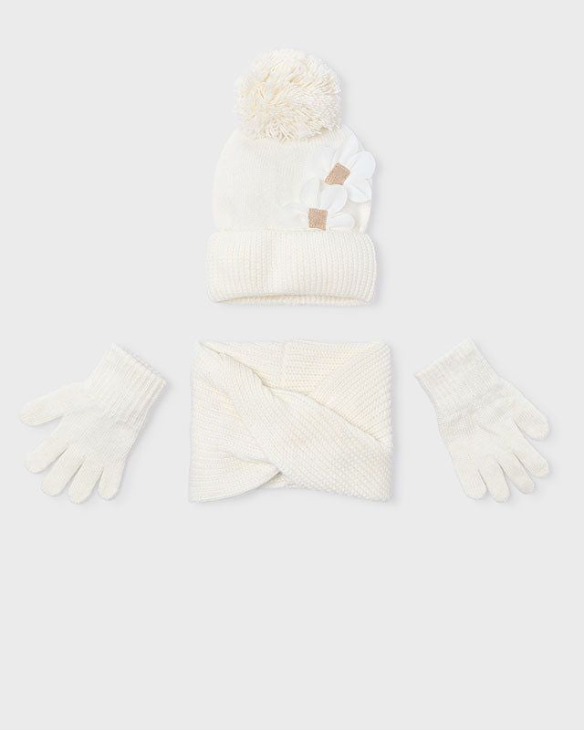 Set 3 pezzi cappello+scaldacollo+guanti bambina Mayoral fiore panna Mayoral 4 Anni 104cm