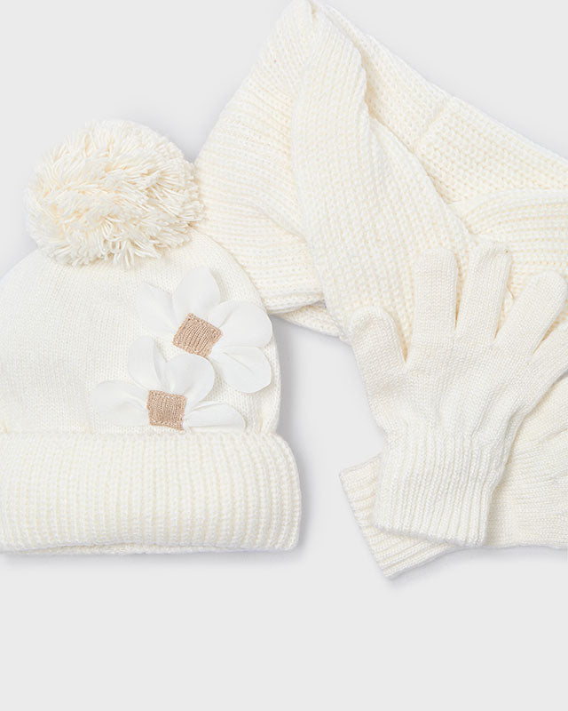 Set 3 pezzi cappello+scaldacollo+guanti bambina Mayoral fiore panna Mayoral 4 Anni 104cm