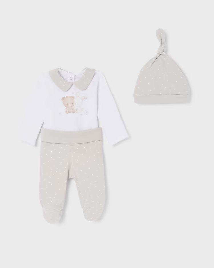 Set 3 pezzi neonati unisex colore neutro fresco cotone Mayoral Newborn - ErreGiModaBimbo