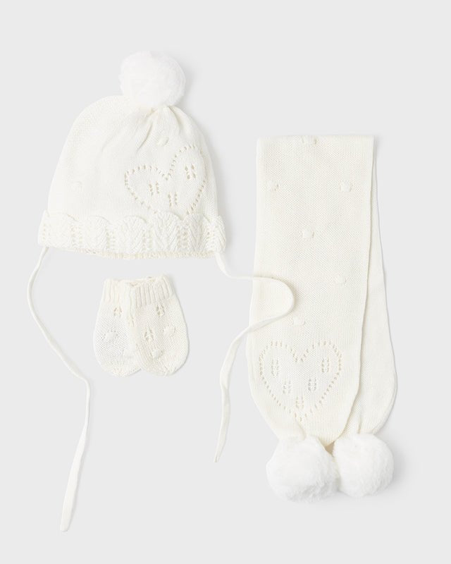 Set 3 pezzi panna cappello sciarpa e manopole neonata Mayoral - ErreGiModaBimbo